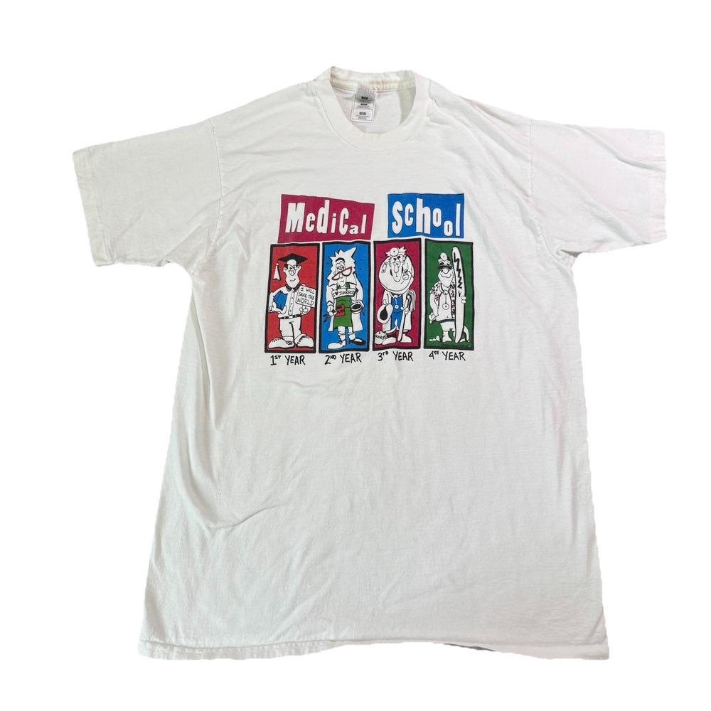 Medical School Vintage Graphic Shirt Humor Funny Doctor 90s School‎ Cartoon M/L